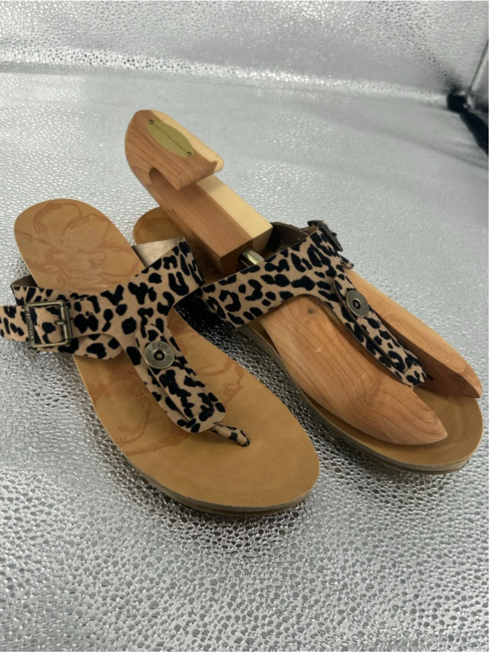 Women's Blowfish Tan Black Leopard Print Sandals Size 8.5